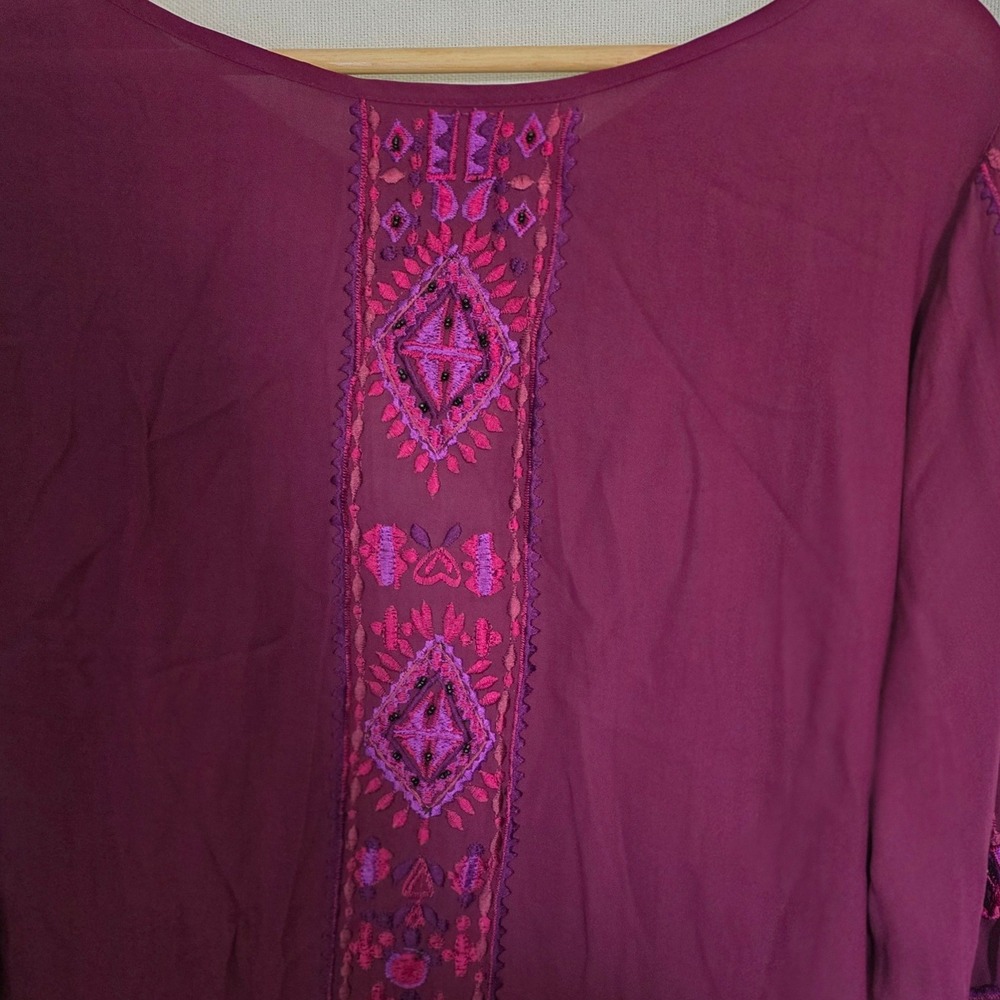 Vintage Collection Plum Embroidered Adele Puff Sleeve Tunic XL Romantic Bohemian - Picture 10 of 12